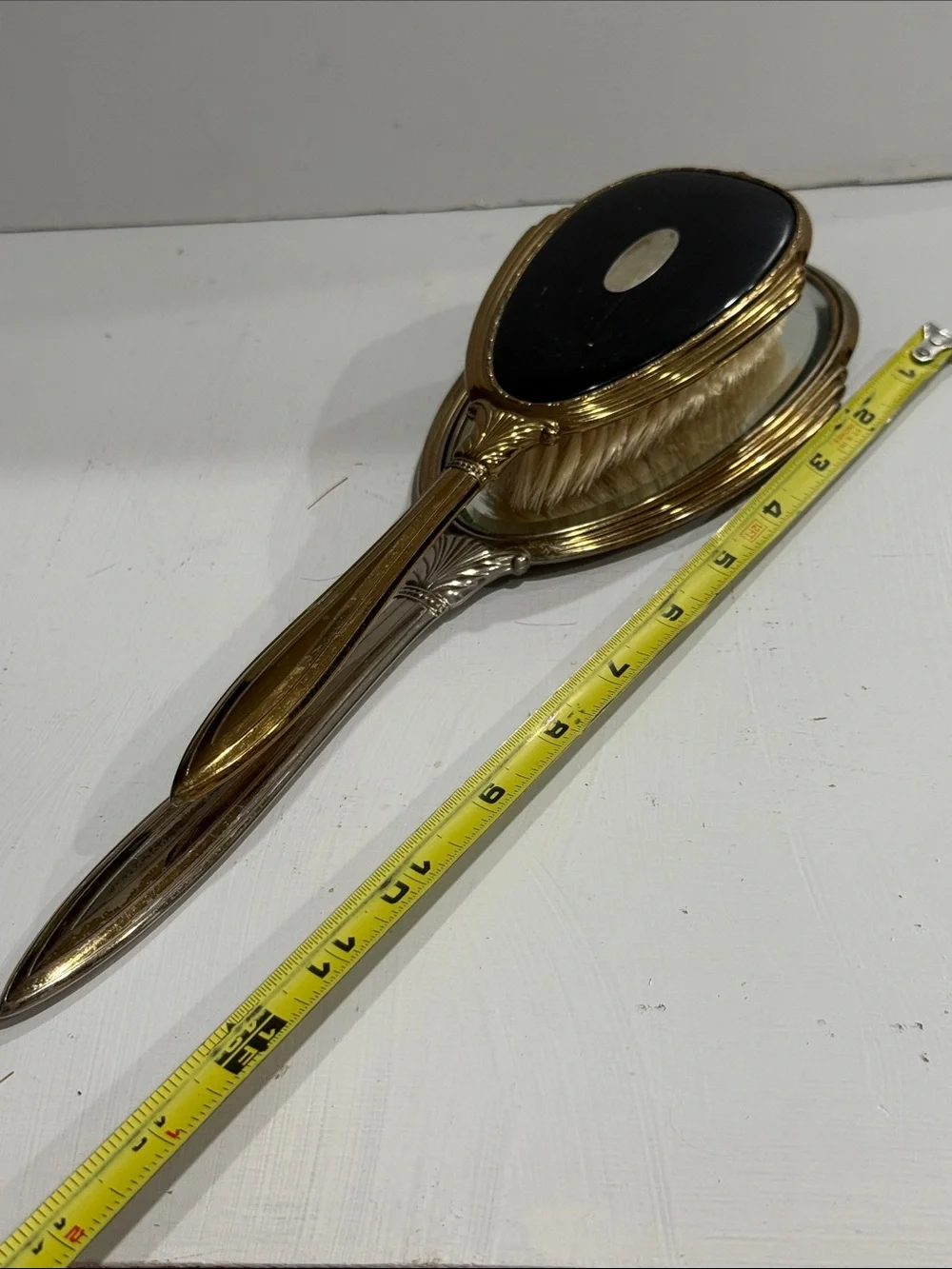 Vintage Art Deco Vanity Set Mirror & Brush Black Gold 1920’s